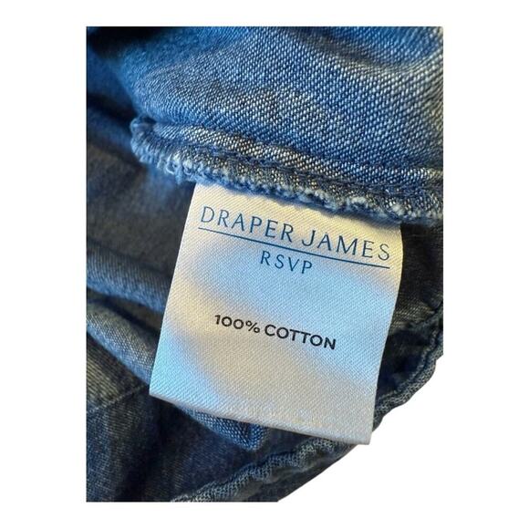 DRAPER JAMES RSVP Ruffle Bib Medium Wash Denim Jean Sheath Mini Dress Size M - Picture 11 of 15